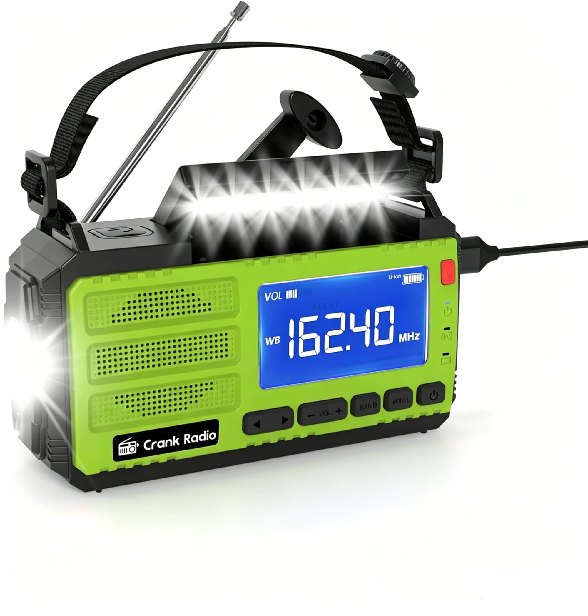 Rádio meteorológico de emergência, rádio solar com manivela AM/FM